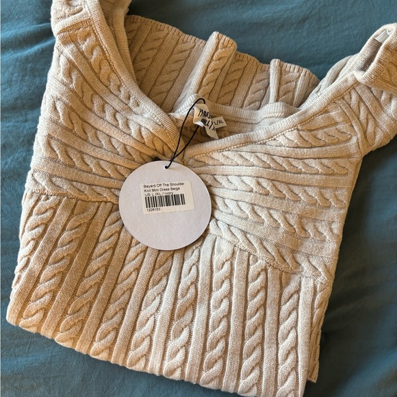 Princess Polly Bayard Off The Shoulder Knit Mini Dress Beige - Picture 3 of 3